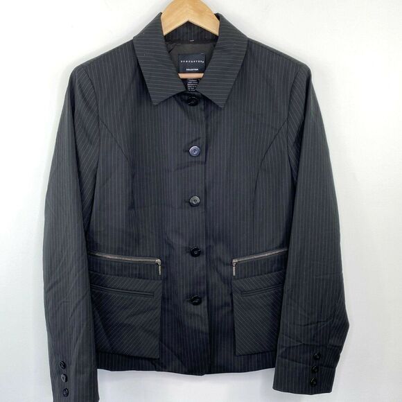Doncaster Jacket Womens Plus 14 NWT Black Striped Wool Blend Button Down Blazer - Picture 1 of 8